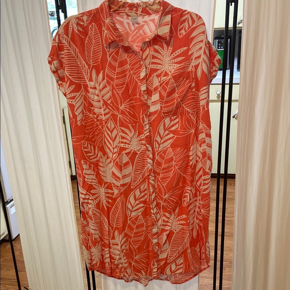Old Navy Orange and White Tropical Print Midi Dress